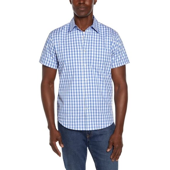 NEW Gap Men's M Short Sleeve Poplin Button up Shirt Blue & White Checkered - Picture 1 of 7